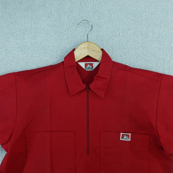 Ben Davis Red Workwear Shirt Short Sleeve Quarter Zip Front Pockets Menswear USA - Picture 1 of 6